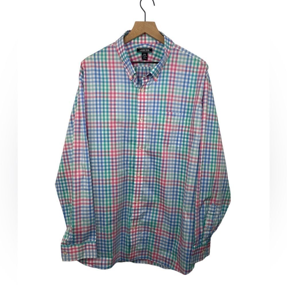 Lands End Men’s Plaid Collared Front Button Closure Long Sleeve Shirt size XXL
